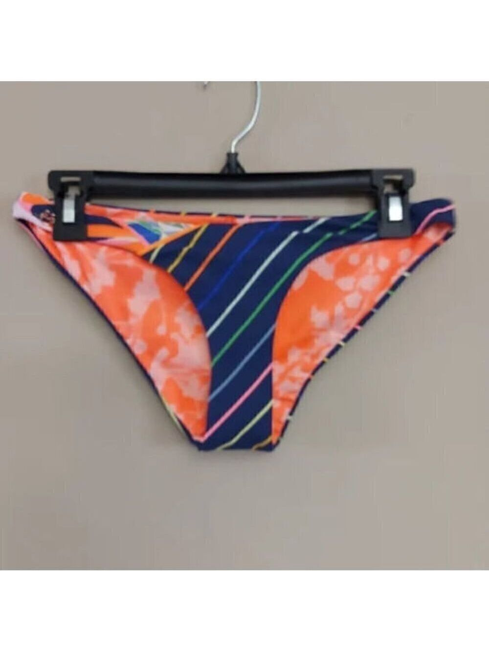 𝅺MAAJI Bikini Bottom Reversible Women BNWOT Neon Orange Floral/Blue Stripe